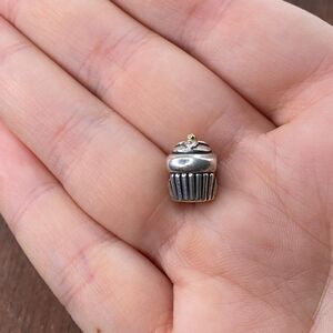 Vintage Pandora 925 Sterling Silver 14K Gold Cupcake Bead Pendant Bracelet Charm